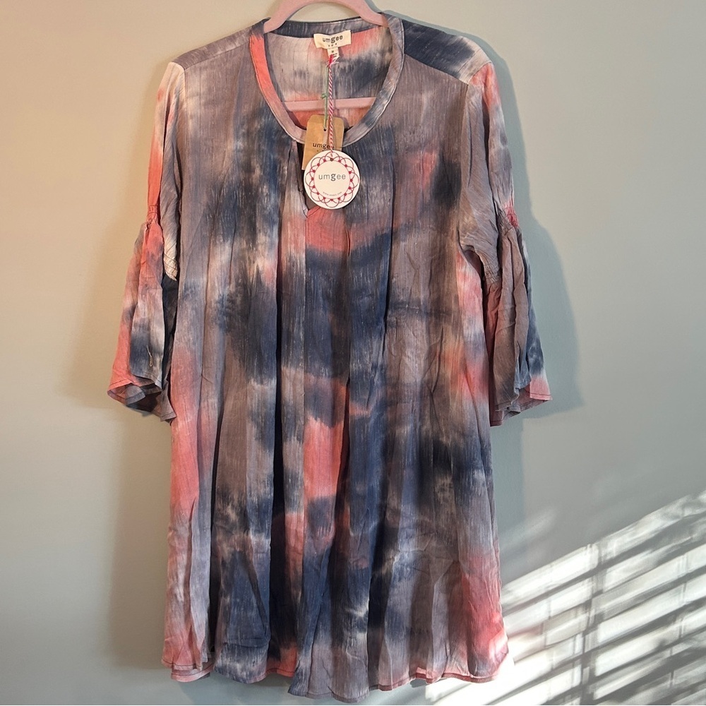 Umgee Tie-Dye Dress- Navy and Coral